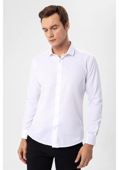 Süvari Beyaz Slim Fit Armürlü Klasik Yaka Gömlek Beyaz Süvari Beyaz Slim Fit Armürlü Klasik Yaka Gömlek Beyaz