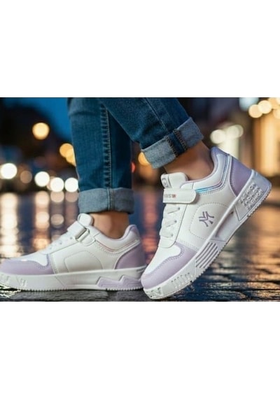 Kız Çocuk Için Esnek Tabanlı Konforlu Yürüyüş Ve Günlük Kullanıma Uygun Sneaker Ayakkabı Beyaz-lila