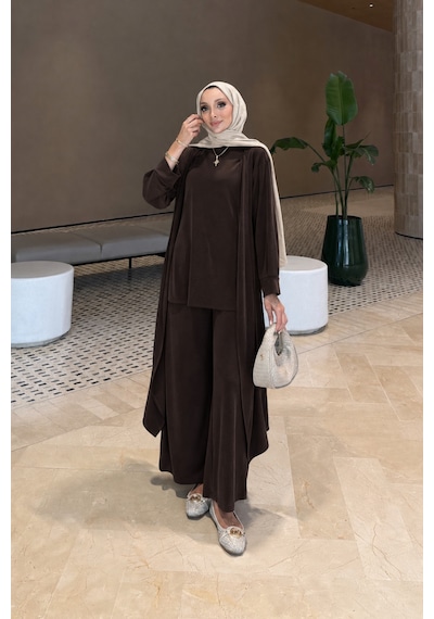 Riella Butik Luvena Oysho Tesettür Takım Kahverengi