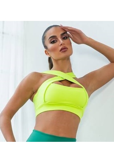 Lismina Dekolte Tasarım Spor Büstiyer - Sporcu Sütyeni Neon Yeşil