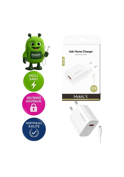 Mobilx M-01 Apple Uyumlu iPhone 11 14 Pro Max 2.1a Usb Şarj Adaptörü + Lightning Kablo