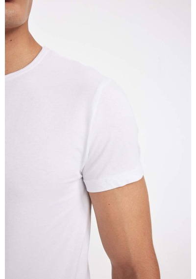 DeFacto Slim Fit Dar Kesim Bisiklet Yaka Kısa Kollu Pijama Üstü L4885AZ24WNWT34