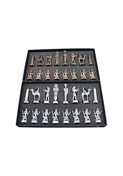 Metal Mısır Satranç Takımı Antik Ve Katlanır Sedef Desenli Mdf Ah