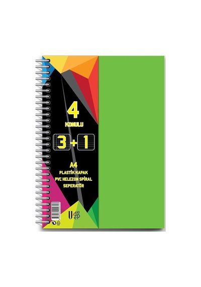 U-deep Pp Kapak Ayraçlı Defter 3+1 100yp 48- 6 Adet Çeşitli Renk Ve Desen