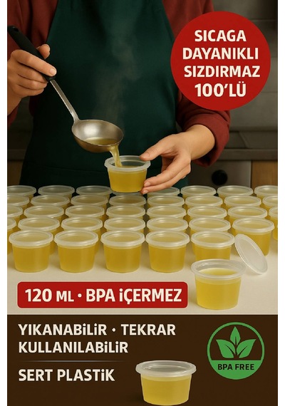 100 Lü Set-120 Ml Kendinden Kapaklı Şeffaf Sosluk Sızdırmaz, Sıcağa Dayanıklı, Tekrar Kullanılabilir Diğer