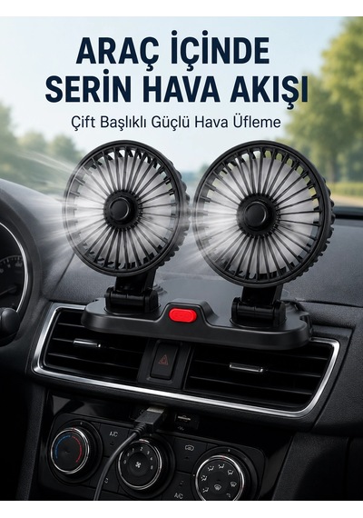 Ayarlanabilir Çift Başlıklı Sessiz Araç İçi Vantilatör
