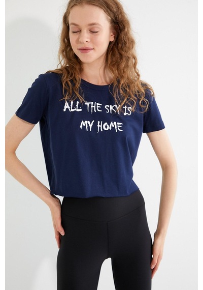 Kadın Baskılı T-shirt Lacivert