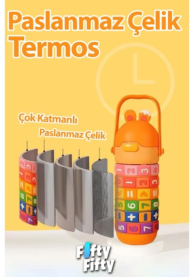 Vagonlife 430 Ml Pipetli Çelik Termos Askılı Matematiği Sevdiren Su Matarası -ffvgn30031-430ml Yeşil
