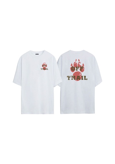 Thewert Unisex Oof Trail Ayak İzleri Ön Arka Baskılı Beyaz Oversize T-shirt