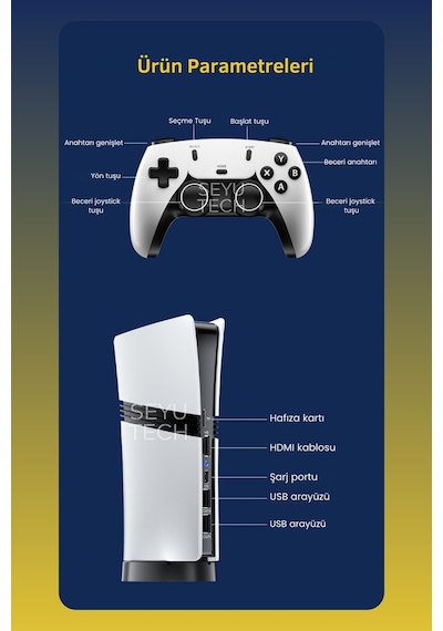Gs5 Pro Kablsosuz Çift Kol Oyun Konsolu Uyumlu 4k-hdmı 53 Emulatör 30000 Oyunlu 2.4g Gaming i