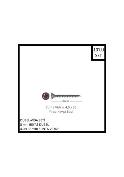 Dübel-vida Seti, Beyaz Dübel 8 Mm, 4,0x35 Yhb Sunta Vidası, 10 Adet