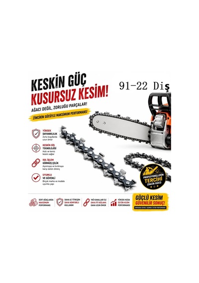 Algaride Motorlu Testere Zinciri 91 22 Diş Yedek Zincir Keskin Kutulu Dayanıklı