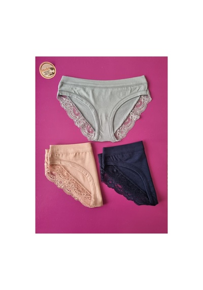Demirsa Boutique Dantelli Ve Biye Detaylı 3'lü Lacivert, Pudra Ve Mavi Renk Modal Kadın Bikini Külot Lacivert Demirsa Boutique Dantelli Ve Biye Detaylı 3'lü Lacivert, Pudra Ve Mavi Renk Modal Kadın Bikini Külot Lacivert