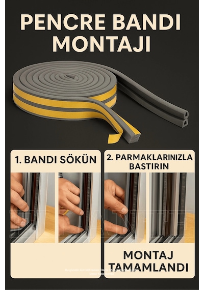 Siyah Kapı Ve Pencere Soğuk İzolasyon Bandı Fitili Kendinden Yapışkanlı Kauçuk Yalıtım Bant 3 Metre