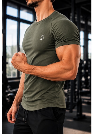 Sapeur 3'lü Erkek Premium Ribana Compression Spor Ve Günlük Tişört - Ultra Esnek Ve Nefes Alan Haki - Lacivert - Bej
