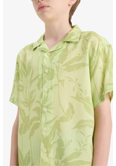 DeFacto Erkek Çocuk Oversize Geniş Kalıp Polo Yaka Desenli Viskon Kısa Kollu Gömlek F5673A825HSGN404