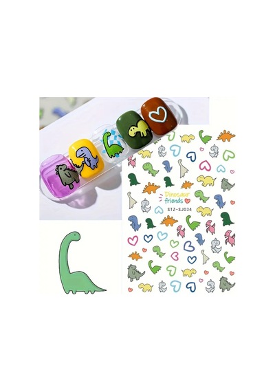 Nailist Fun - Dinazor Çıkartmalı Renkli Eğlenceli Yapışkan Çocuk Tırnak Sticker Seti Tırnak Dövmesi