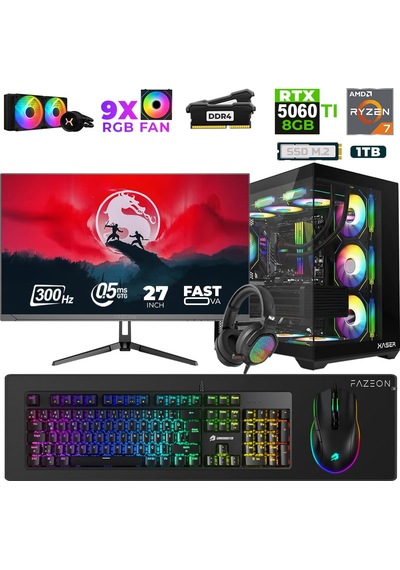 Xaser Star X90 R7-5700X 16 GB 1 TB M.2 NVMe SSD 8 GB RTX5060Ti 27" Free Dos Masaüstü Oyuncu Bilgisayarı