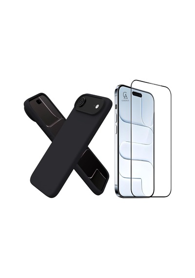 Apple Uyumlu iPhone 17 Air Içi Kadife Lansman Kılıf Ve 5d Tam Kaplayan Cam Ekran Koruyucu Siyah