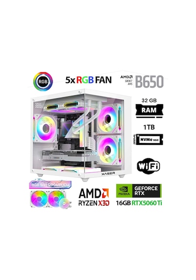 Xaser Cube X230 R7-7800X3D 32 GB 1 TB M.2 Nvme SSD 16 GB RTX5060Tİ Free Dos Masaüstü Oyuncu Bilgisayarı
