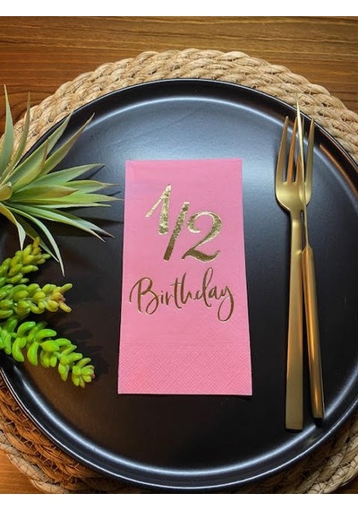 Gold Yaldızlı Pembe Yarım Yaş Bırthday Garson Katlama Peçete 16 Lı