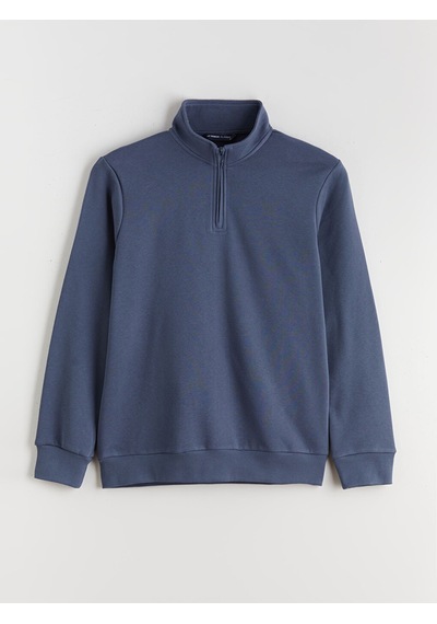 Lcwaıkıkı Classic İndigo Dik Yaka Uzun Kollu Erkek Kalın Sweatshirt