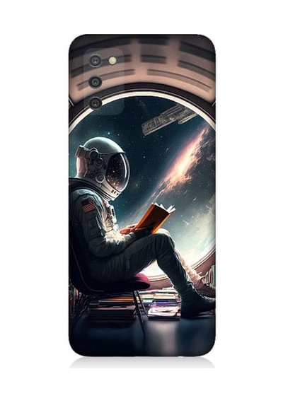 Samsung Galaxy A03s Uyumlu Kitap Ve Astronot Desenli Silikon Kılıf