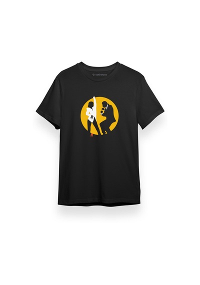 Pulp Fiction Circle Dance Minimal Siyah Kısa Kol Erkek Tshirt 001