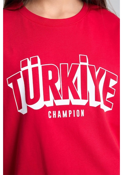 Defacto Regular Fıt Bisiklet Yaka Slogan Baskılı Kısa Kollu Tişört Kız Çocuk I6638a826smrd282 Kırmızı-rd282