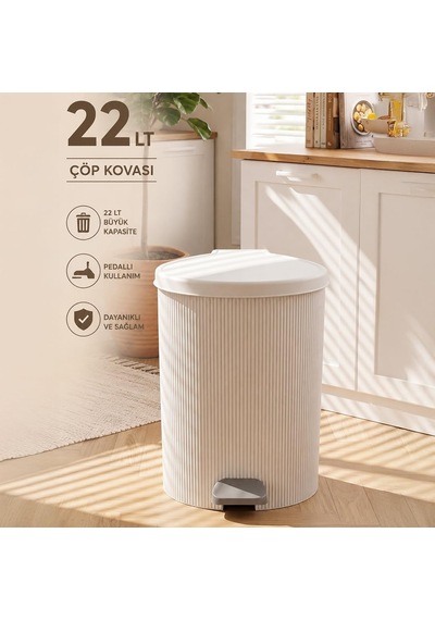 0707-1 Still 22 Litre Pedallı İç Kovalı Çöp Kovası Beyaz Yuvarlak Mutfak Ve Banyo Çöp Kovası Diğer