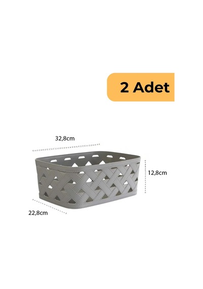 Decobella Deri Desenli Sepet, 2'li Set, Gri Çok Renkli