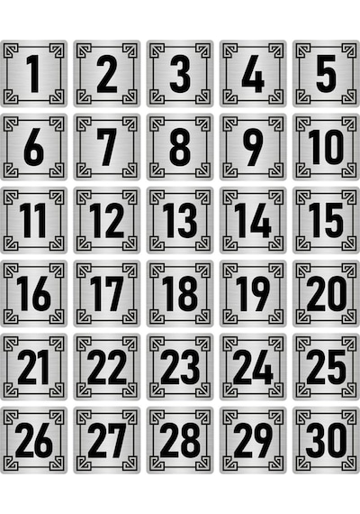 Metal Kapı Masa Dolap Numara Levhası 10x10cm Gümüş Renk 30 Adet (1…30)