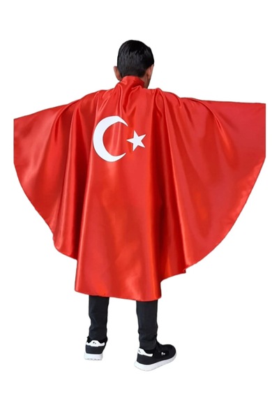 Denbu Tekstil Bayrak Pelerin Gösteri Kostümü 4-14 Yaş-2024 Model Kırmızı