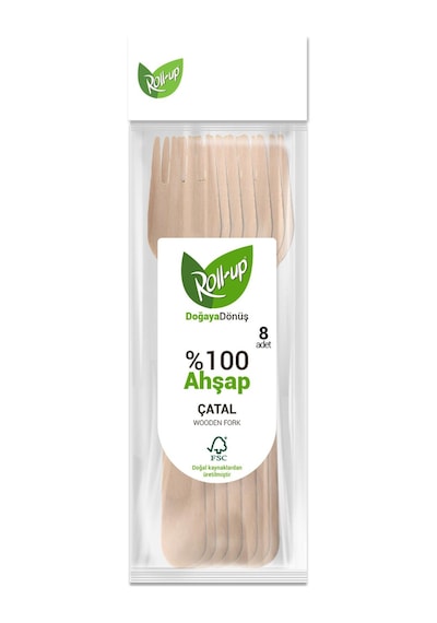 Roll-up Doğaya Dönüş Ekolojik Doğal Doğa Dostu %100 Ahşap Çatal - 16 Cm. - 8'li Paket Kahverengi