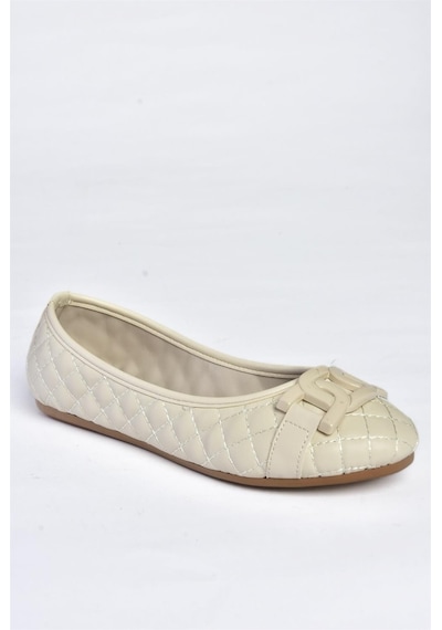 Fox Shoes P250005209 Kapitone Tokalı Günlük Kadın Babet Bej