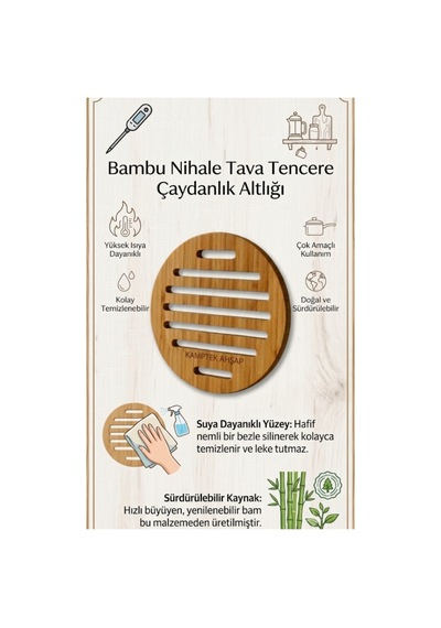 Kamptek Ahşap Yuvarlak Nihale / Tencere Altlığı / Çaydanlık Altlık Bambu Yeni Nesil Nihale Diğer