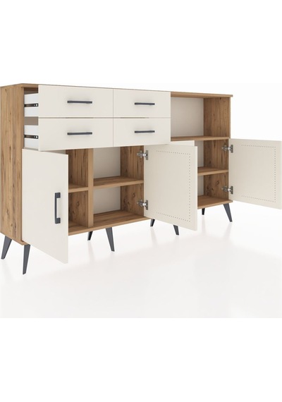Arges Konsol 4 Raflı 4 Çekmeceli 4 Kapaklı 176x30x99 Çam-aytaşı Aytası - Atlas Çam