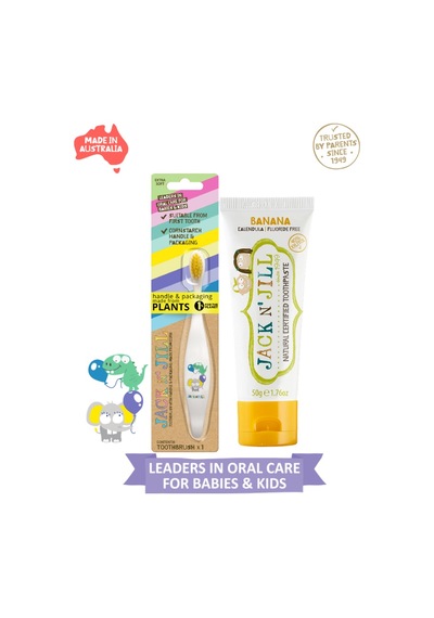 Jack N Jill Bebek Diş Fırçalama Seti Fil&dino Diş Fırçası + Muz Aromalı Macun 50g