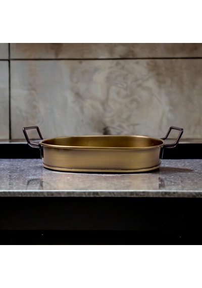 32cm Gold Kaplama Lüks Galvaniz Metal Boyalı Oval Tepsi Zarafet Ve Dayanıklılığı Buluşturuyor