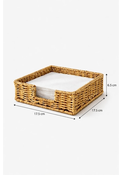Rattan Hasır Peçetelik 4 Lü Set 17.5x17.5x6.5 Cm Standart Peçete Uyumlu Dekoratif Sunumluk Açık Kahverengi