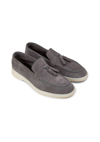 Deery Erkek Hakiki Süet Gri Püsküllü Loafer - 02027mgrıc01