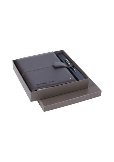 İsme Özel Scrikss Mini Pen Siyah & A5 Ajanda Soft Kahverengi