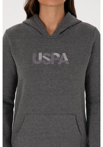 U.S. Polo Assn. Kadın Antrasit Melanj Kapüşonlu Basic Sweatshirt 50307711-VR081