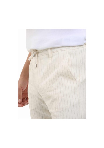 Dufy Ekru Erkek Slim Fit Çizgili Casual Short - 104661-Ekru