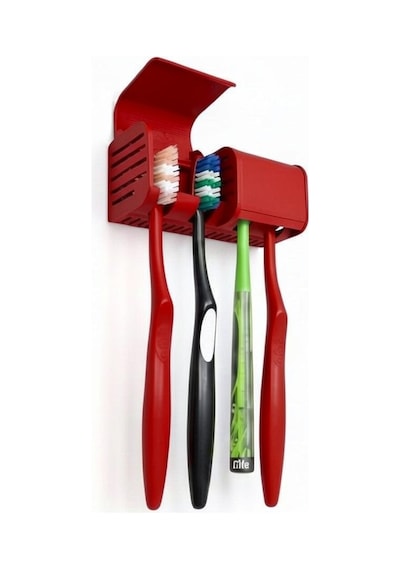 Kırmızı Kendinden Yapışkanlı Hijyenik Diş Fırçası Asacağı Askılığı Askılık Diş Fırçalık Banyo Organizer