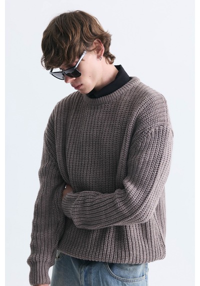Vamos Oversize Basic Triko Kazak Bej Melanj Vamos Oversize Basic Triko Kazak Bej Melanj