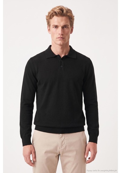 Buratti Pamuklu Regular Fit Düğmeli Uzun Kollu Polo Erkek Polo 7024733 Siyah