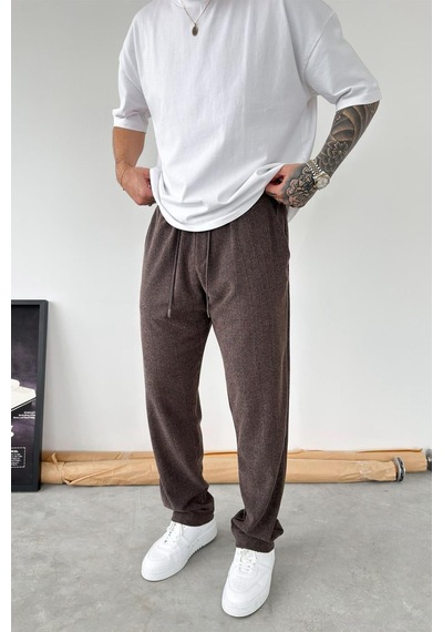 Kahverengi Fitilli Basic Relaxed Pantolon