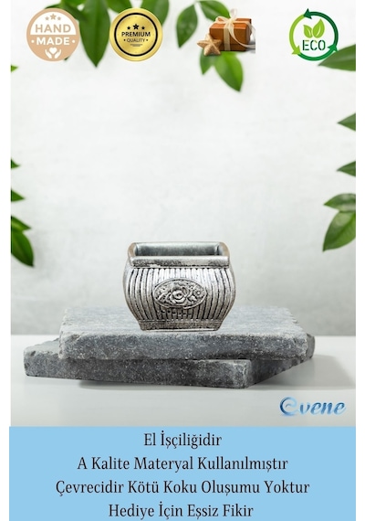Eskitme Mumluk Şamdan Tealight Mum Uyumlu Mini Çizgili Çiçekli Model - Gümüş Eskitme