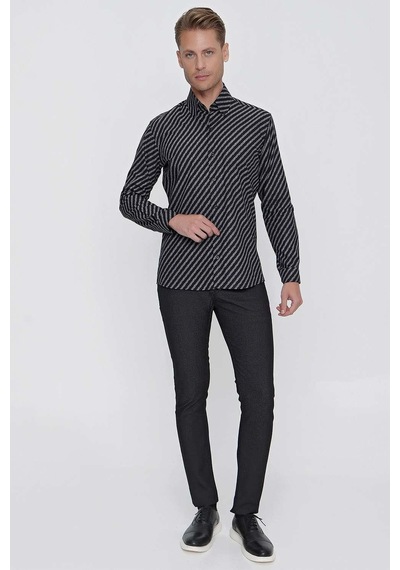 Efor G 1517 Slim Fit Siyah Spor Gömlek Siyah